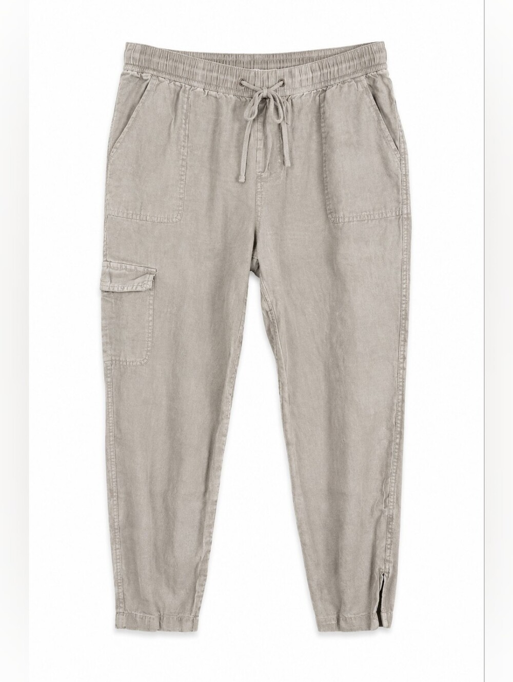 Rachel Zoe 100% Linen Utility Jogger Pants Gray Tie Waist Cargo Pockets, L